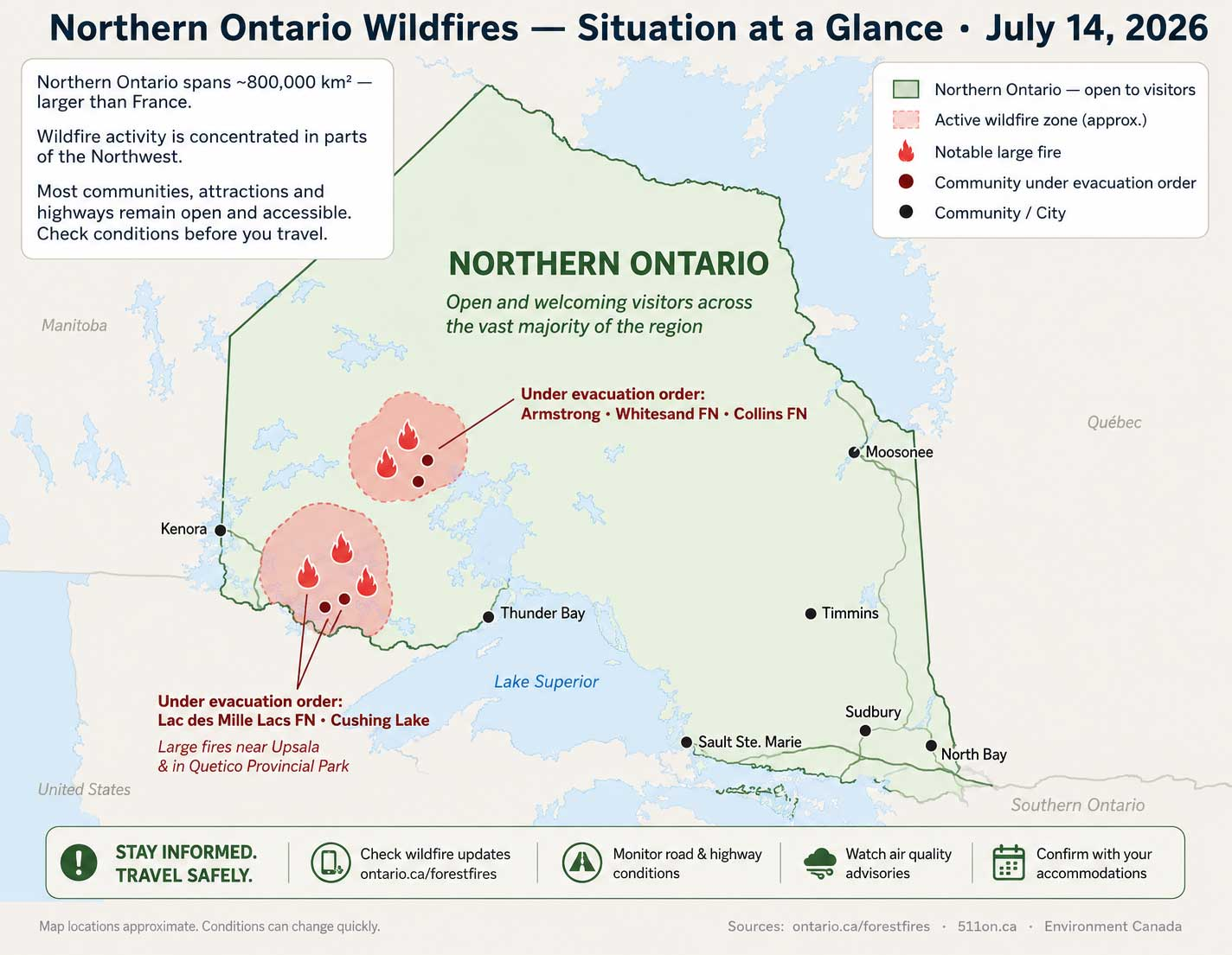 Northern Ontario Wildfires 2026: Travel Update and Visitor Advice